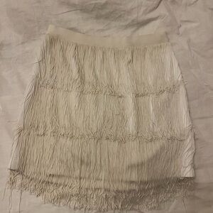 Babaton Cream Fringe Mini Skirt